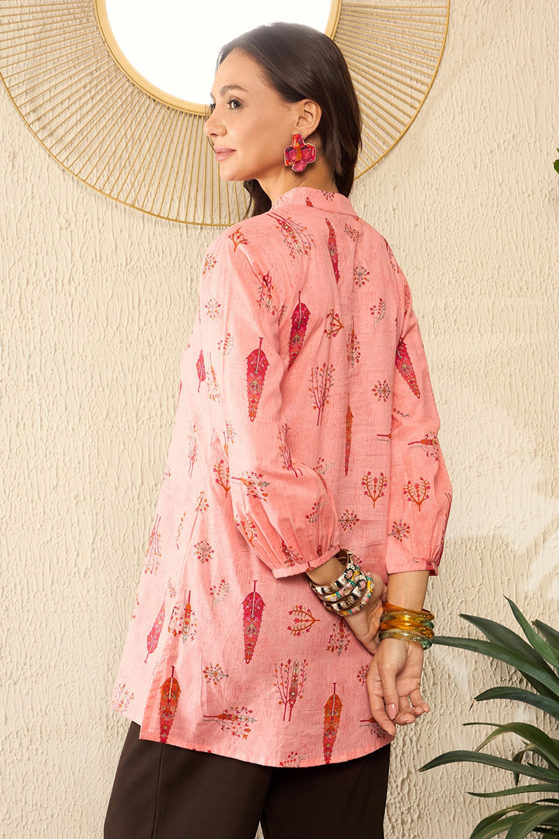Pink Cotton Blend Floral Printed Regular Top VT1328 | DesiQlo