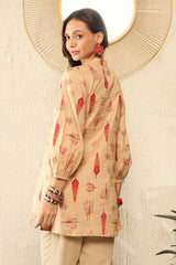 Beige Cotton Blend Floral Printed Regular Top VT1329