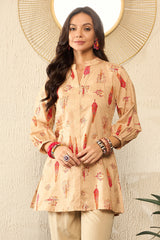 Beige Cotton Blend Floral Printed Regular Top VT1329