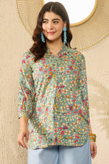 Blue Viscose Rayon Floral Printed Regular Top VT1335
