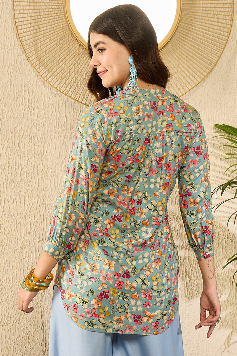 Blue Viscose Rayon Floral Printed Regular Top VT1335 | DesiQlo
