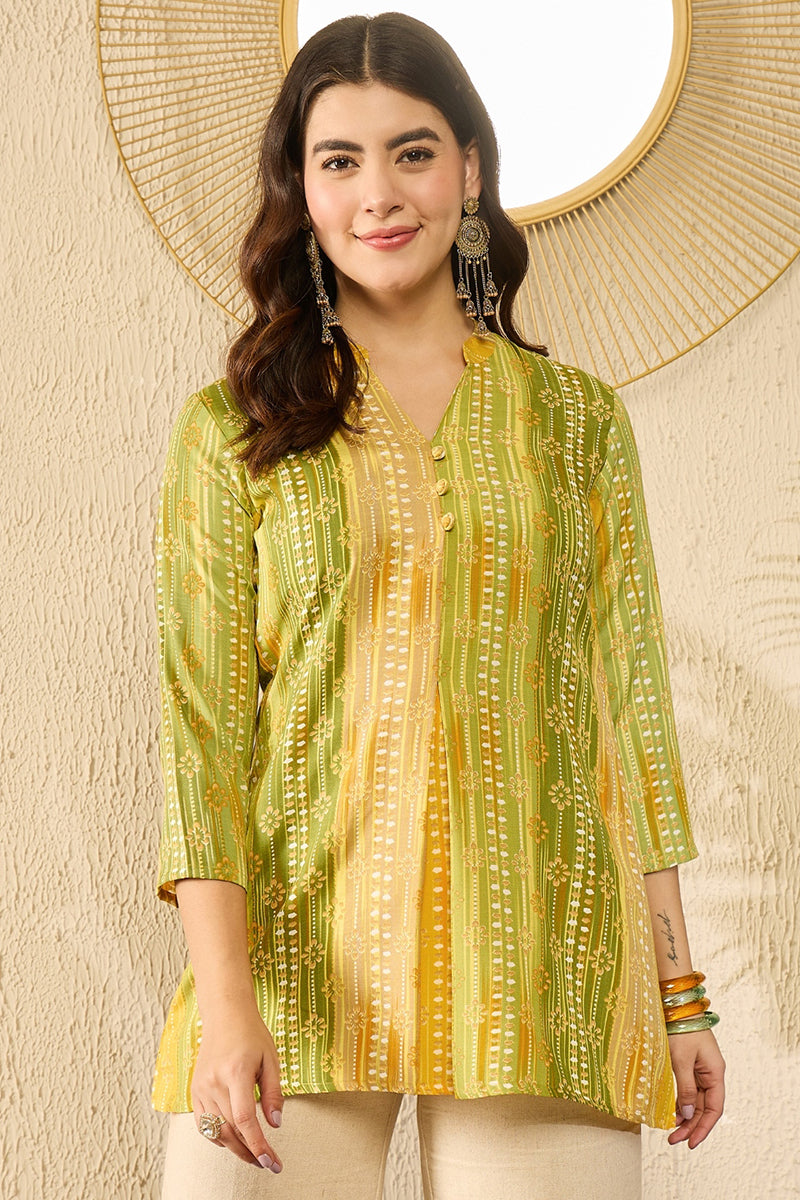 Green Rayon Blend Floral Printed Regular Top VT1348 | DesiQlo