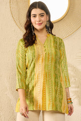 Green Rayon Blend Floral Printed Regular Top VT1348