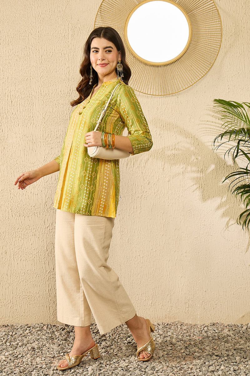 Green Rayon Blend Floral Printed Regular Top VT1348 | DesiQlo