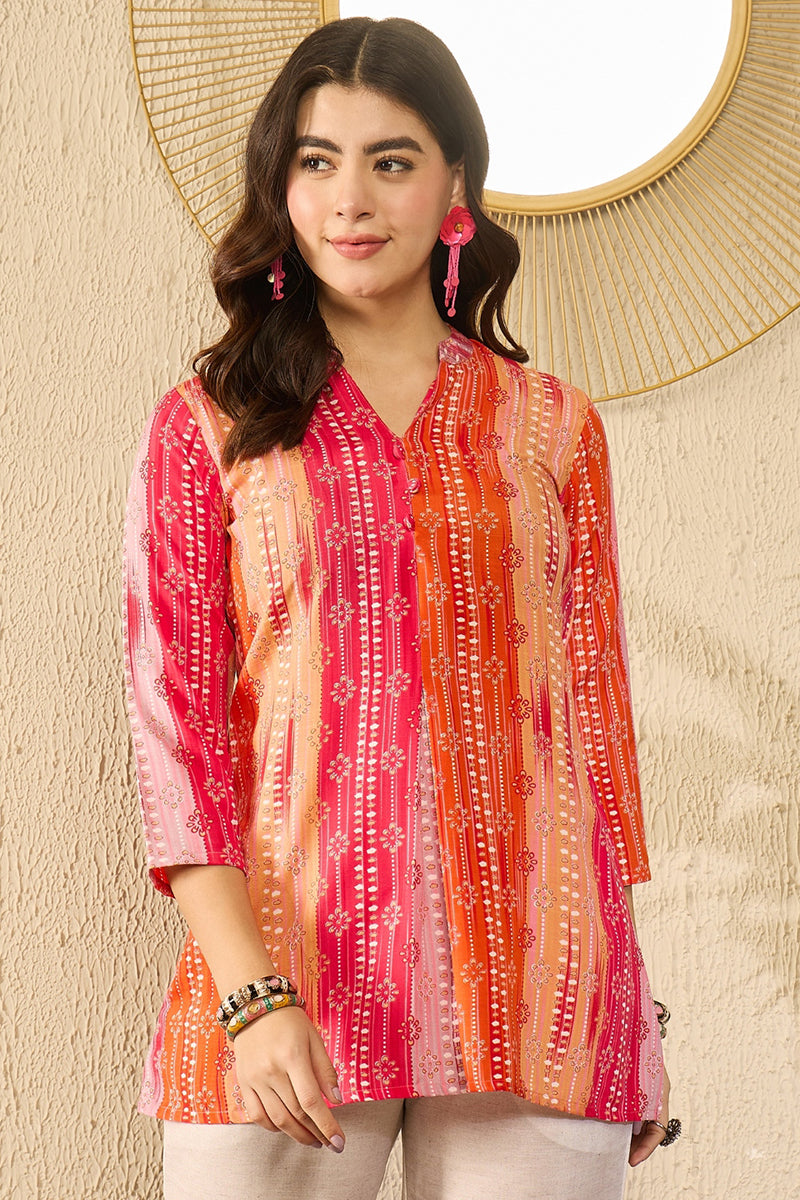 Orange Rayon Blend Floral Printed Regular Top VT1349 | DesiQlo