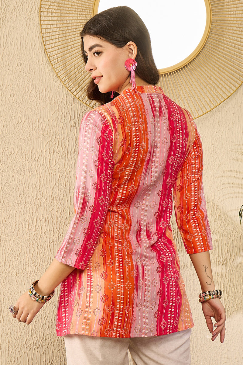 Orange Rayon Blend Floral Printed Regular Top VT1349 | DesiQlo