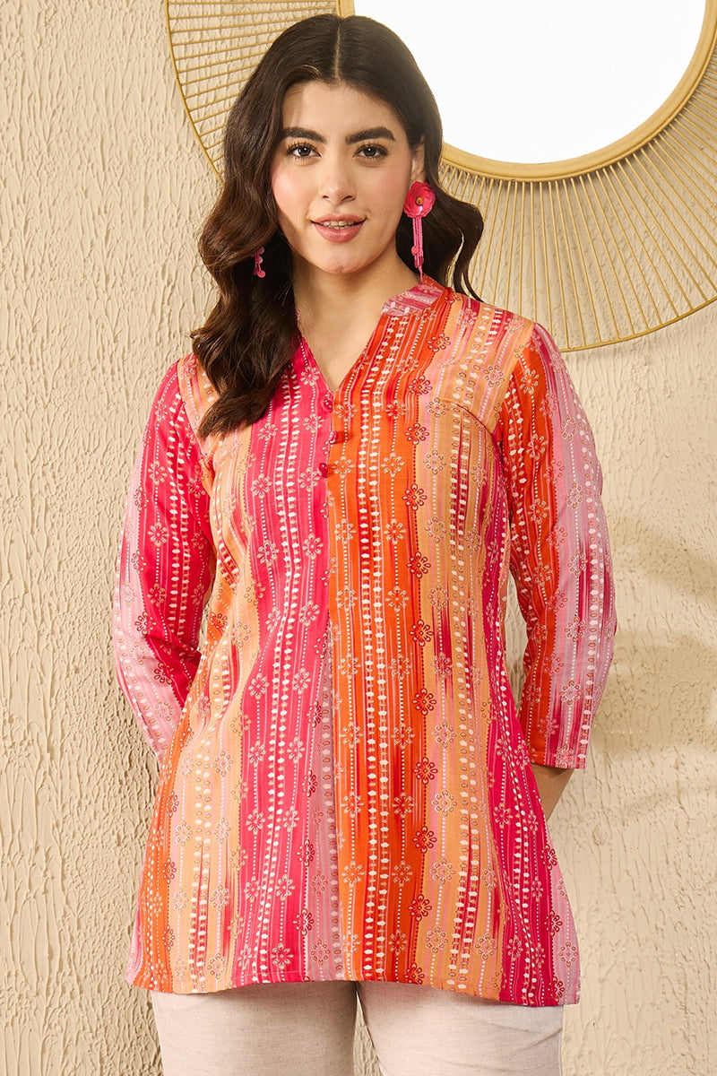 Orange Rayon Blend Floral Printed Regular Top VT1349 | DesiQlo