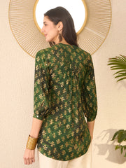 Women Green Cotton Blend Ethnic Motifs Printed Regular Top-VT1364