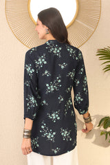 Navy Blue Rayon Blend Floral Printed Regular Top VT1368