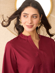 Women Maroon Silk Blend Solid Regular Top-VT1369