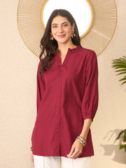 Women Maroon Silk Blend Solid Regular Top-VT1369