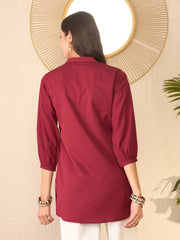 Women Maroon Silk Blend Solid Regular Top-VT1369