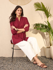 Women Maroon Silk Blend Solid Regular Top-VT1369