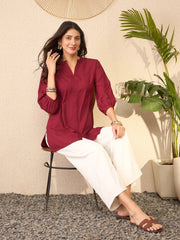 Women Maroon Silk Blend Solid Regular Top-VT1369
