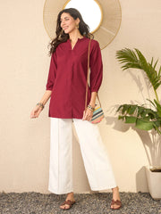 Women Maroon Silk Blend Solid Regular Top-VT1369