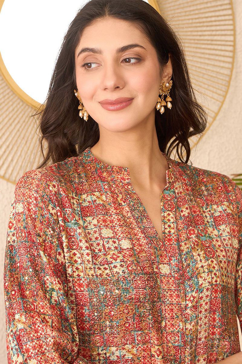 Multi Rayon Blend Abstract Printed Regular Top VT1370 | DesiQlo