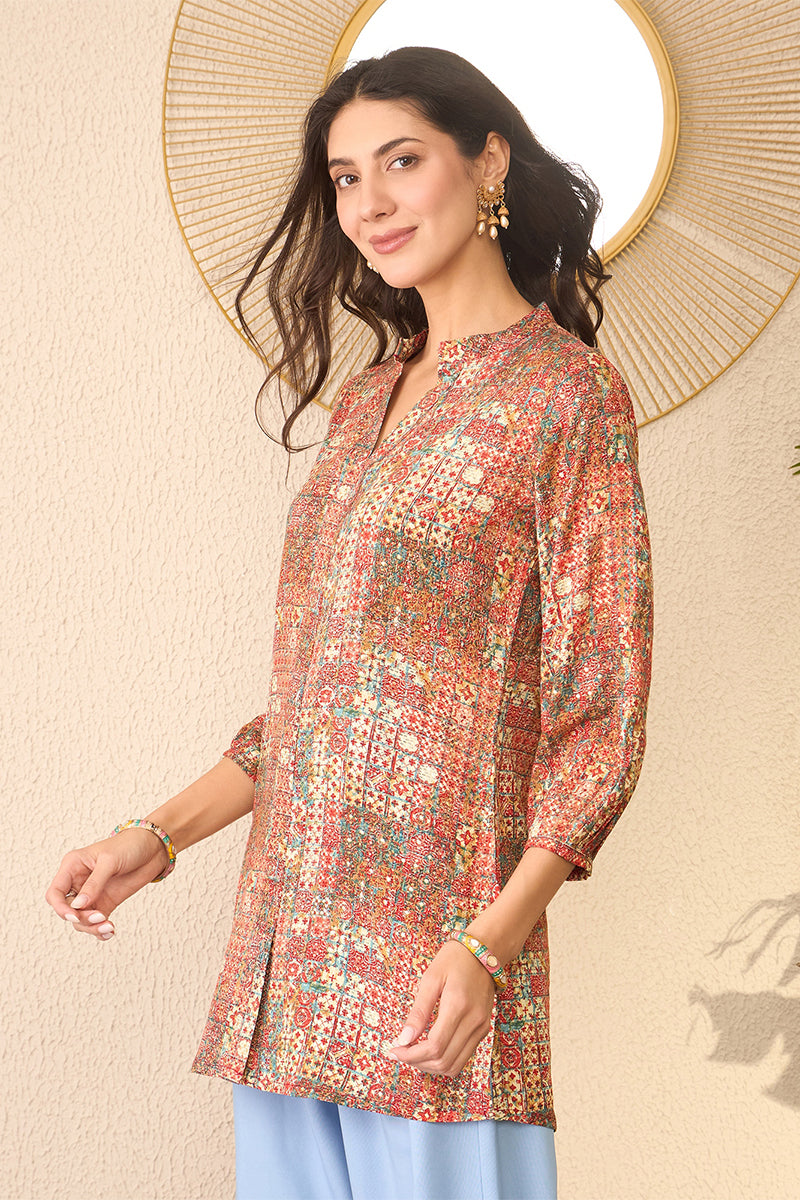 Multi Rayon Blend Abstract Printed Regular Top VT1370 | DesiQlo