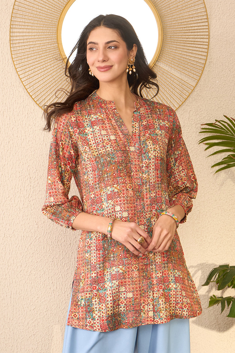 Multi Rayon Blend Abstract Printed Regular Top VT1370 | DesiQlo