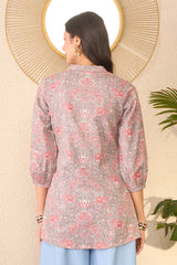 Grey Cotton Blend Floral Printed Regular Top VT1371