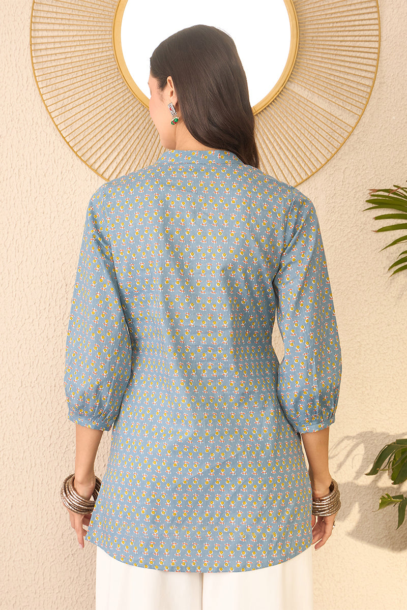 Grey Cotton Blend Floral Printed Regular Top VT1372 | DesiQlo