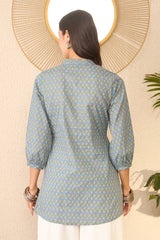 Grey Cotton Blend Floral Printed Regular Top VT1372