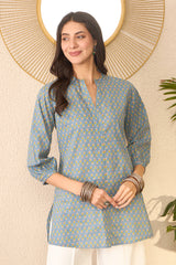 Grey Cotton Blend Floral Printed Regular Top VT1372