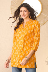 Yellow Cotton Blend Floral Printed Regular Top VT1374