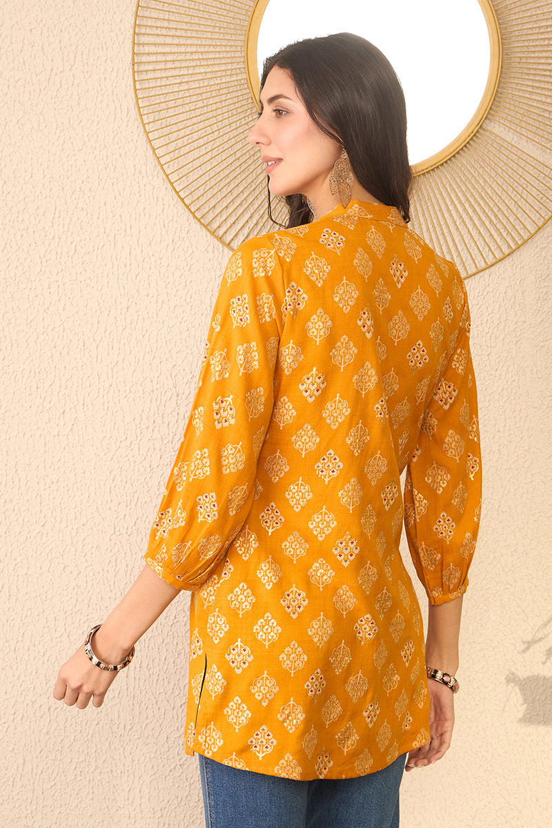 Yellow Cotton Blend Floral Printed Regular Top VT1374 | DesiQlo