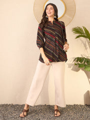 Women Black Cotton Blend Leheriya Printed Regular Top-VT1382