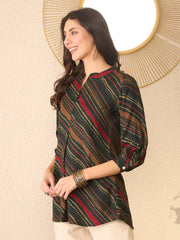 Women Green Cotton Blend Leheriya Printed Regular Top-VT1383