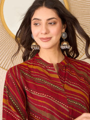 Women Red Cotton Blend Leheriya Printed Regular Top-VT1385