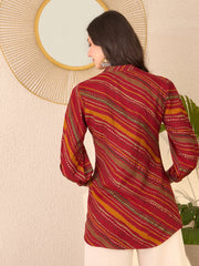 Women Red Cotton Blend Leheriya Printed Regular Top-VT1385