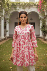Cotton Blend Off White Floral Printed Top VT1386
