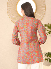 Women Grey Cotton Blend Floral Printed Regular Top-VT1388