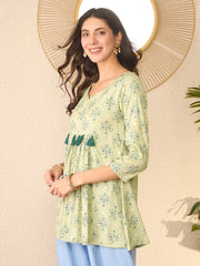 Women Green Rayon Blend Floral Printed Regular Peplum Top-VT1393