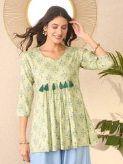 Women Green Rayon Blend Floral Printed Regular Peplum Top-VT1393