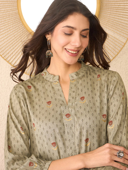 Women Grey Cotton Blend Floral Printed Regular Top-VT1399 1080