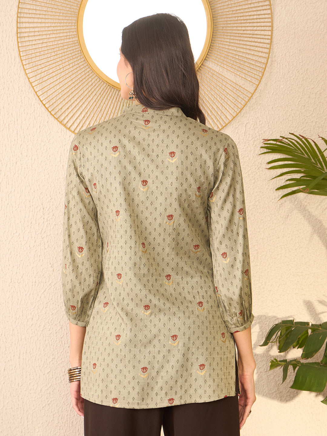 Women Grey Cotton Blend Floral Printed Regular Top