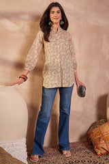 Beige Cotton Ethnic Motifs Printed Top VT1430