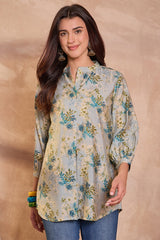 Grey Silk Blend Floral Printed Top VT1432