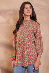 Green Cotton Floral Printed Top VT1436