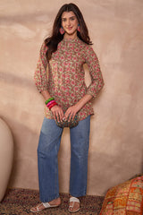 Green Cotton Floral Printed Top VT1436