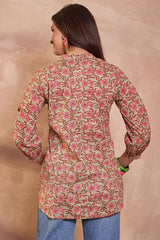 Green Cotton Floral Printed Top VT1436