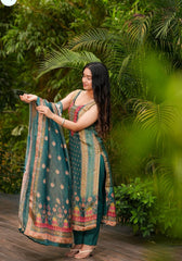 Silk Blend Kurta Set for Women - Teal | MLWSHKS8924TEL