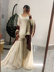 Georgette Kurta Set for Women - Off White | MLWSHKS8925CRM