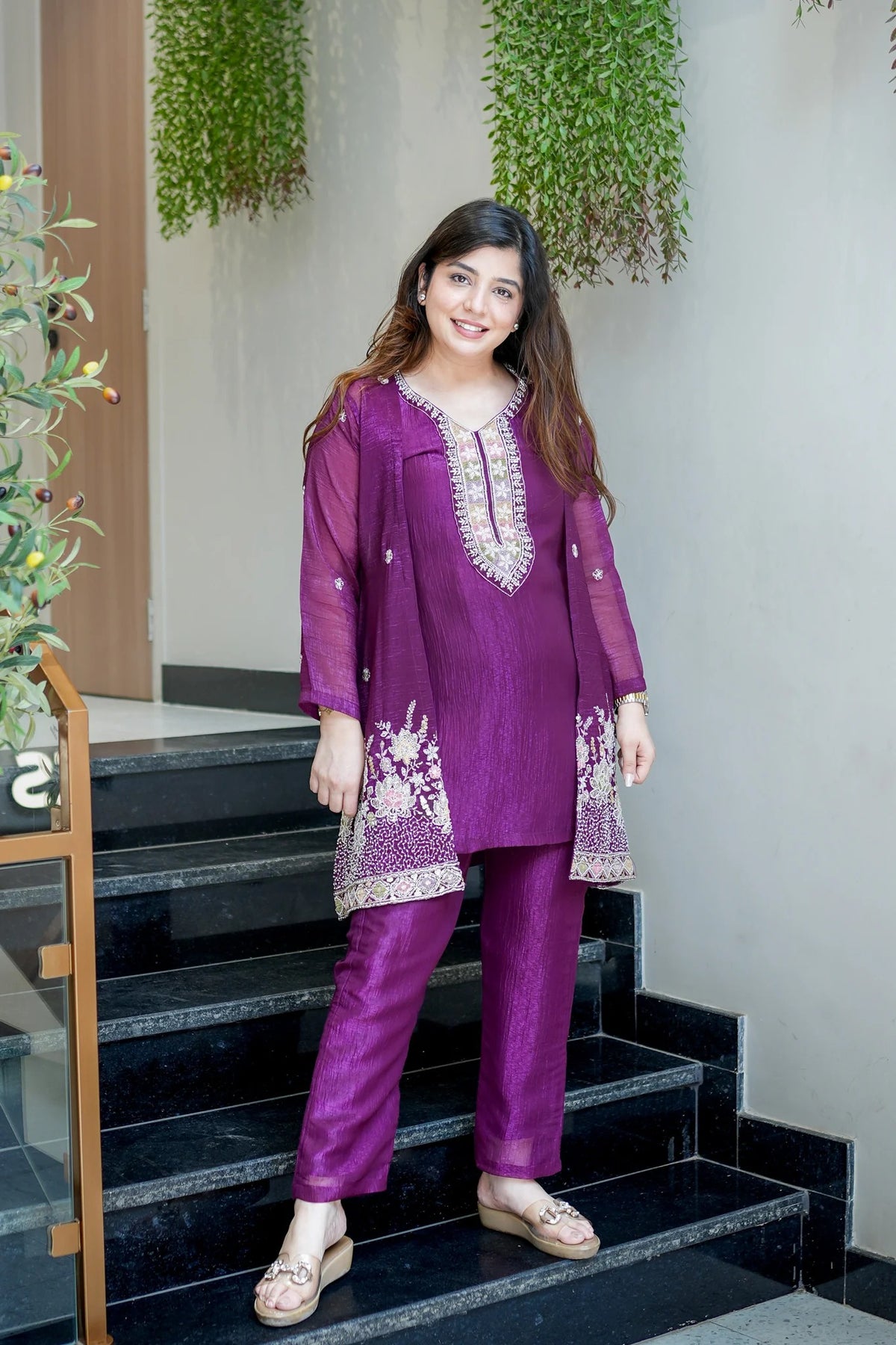 Georgette Kurta Set for Women - Purple | MLWSHKS8926PUP