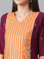Wine & Orange Printed Kurta Palazzo Set With Printed Dupatta-AHKUDUPZ-COMBO-345