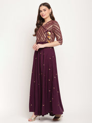 Wine Colour Glitter Print Kurta-AHKUCRGLGP-885
