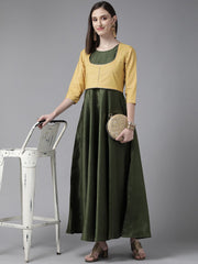 Olive Green Art Silk Solid Dress with Jacket-AHDRPSGP-935