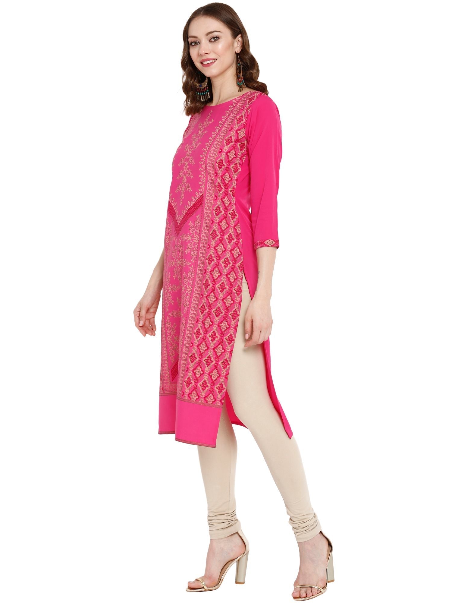 Pink Ethnic Print Kurta: Modern Indian Kurtis for Women